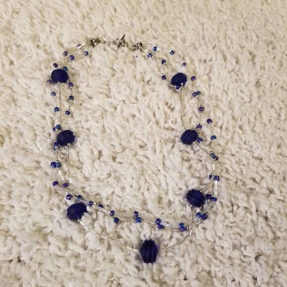 Blue 3 strand Necklace Funky Beads - Picture 6 of 6